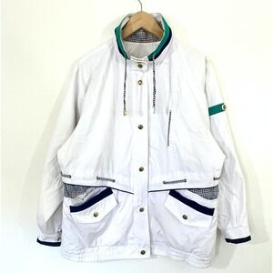 VTG 80s Mens Current Seen Nautical ‎ Windbreaker Jacket Size S White Unisex